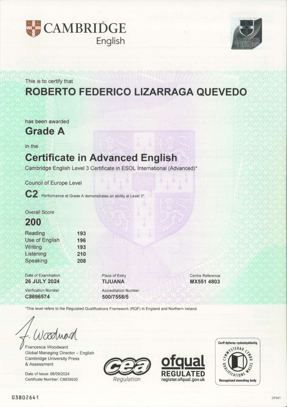 Comprobante de nivel de idioma