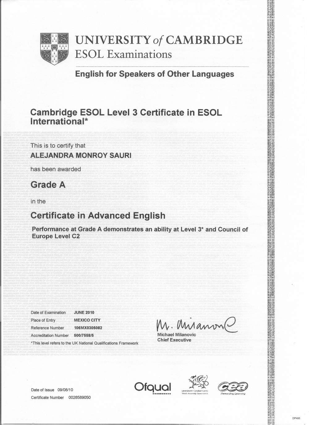 Comprobante de nivel de idioma