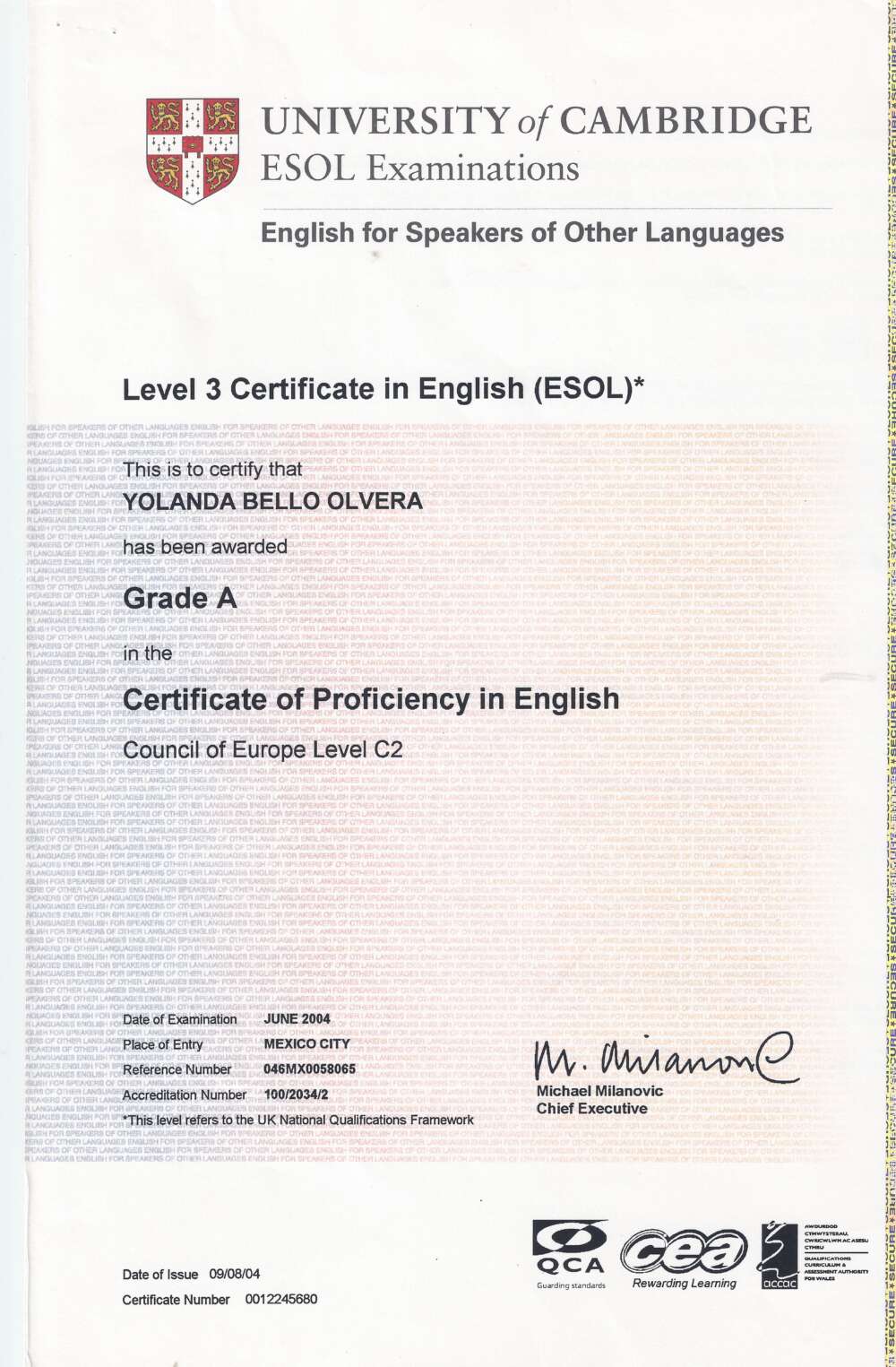 Comprobante de nivel de idioma